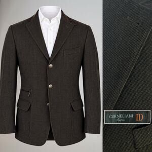 Corneliani ID Luxury Sport Coat 42-44R Espresso Brown Brushed Cotton Italy